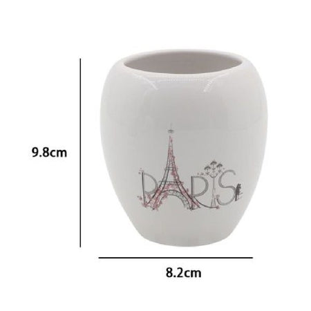 Bicchiere Portaspazzolino Spazzolini Decorato Scritta Paris Accessori Bagno 87036