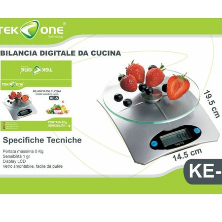 Bilancia Cucina Digitale Tekone Ke-5 5kg Alimenti Ripiano Vetro Precisione