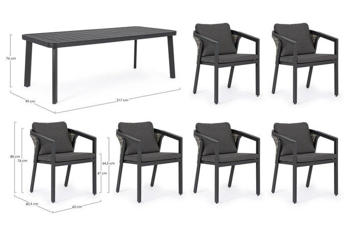 Set tavolo con 6 sedie "Cordova" in alluminio verniciato, seduta in fibra sintetica, per esterno Giardino e giardinaggio/Arredamento da giardino e accessori/Tavoli e tavolini/Tavoli standard Decor Space - Altamura, Commerciovirtuoso.it
