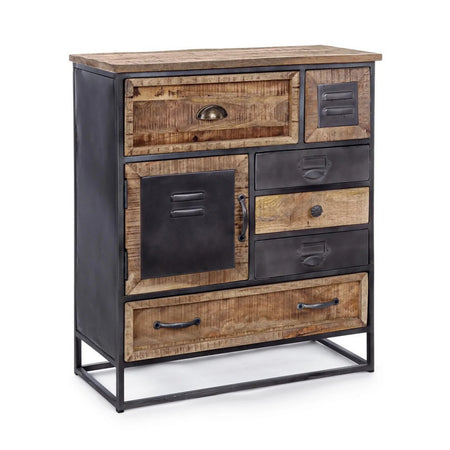 Cassettiera "Rupert", 1 anta e 6 cassetti con struttura in acciaio e legno di mango, stile industriale Casa e cucina/Arredamento/Soggiorno/Credenze Decor Space - Altamura, Commerciovirtuoso.it