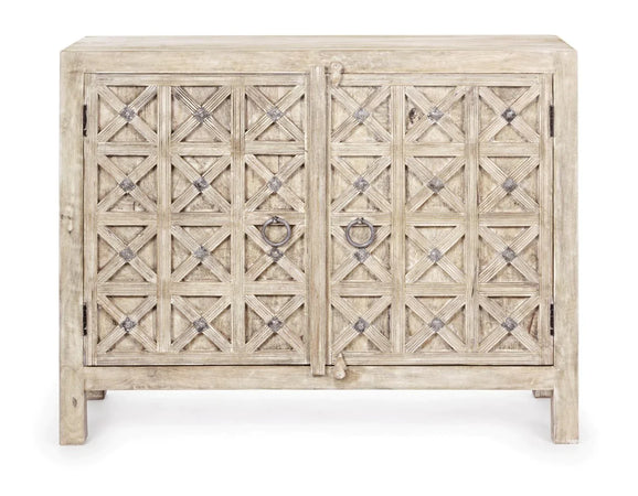 Credenza "Engrave" con struttura in legno di mango, decorazioni intarsiate, stile naturale Casa e cucina/Arredamento/Soggiorno/Credenze Decor Space - Altamura, Commerciovirtuoso.it
