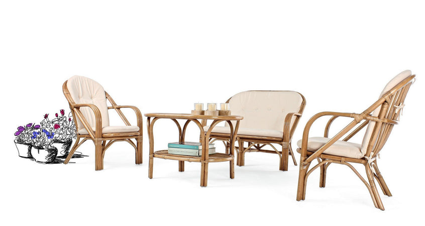 Divano "Golf" con cuscini sfoderabili in poliestere, struttura in rattan, per esterno Giardino e giardinaggio/Arredamento da giardino e accessori/Divani Decor Space - Altamura, Commerciovirtuoso.it