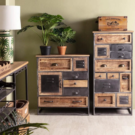 Cassettiera "Rupert", 1 anta e 6 cassetti con struttura in acciaio e legno di mango, stile industriale Casa e cucina/Arredamento/Soggiorno/Credenze Decor Space - Altamura, Commerciovirtuoso.it