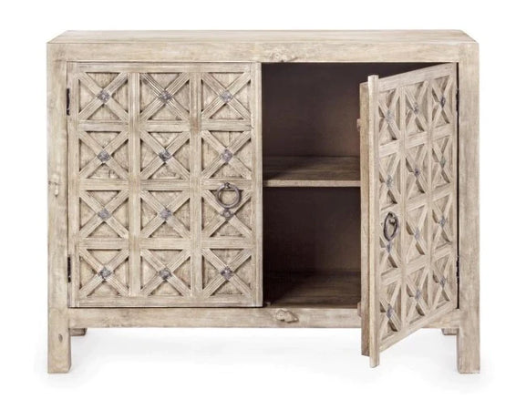 Credenza "Engrave" con struttura in legno di mango, decorazioni intarsiate, stile naturale Casa e cucina/Arredamento/Soggiorno/Credenze Decor Space - Altamura, Commerciovirtuoso.it