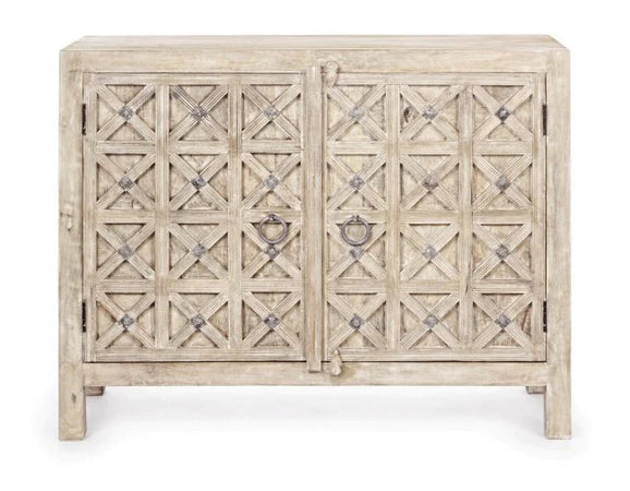 Credenza "Engrave" con struttura in legno di mango, decorazioni intarsiate, stile naturale Casa e cucina/Arredamento/Soggiorno/Credenze Decor Space - Altamura, Commerciovirtuoso.it