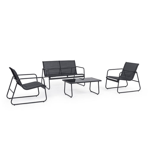 Salottino Markus con tavolino, poltroncine e divanetto, struttura in acciaio, per esterno Giardino e giardinaggio/Arredamento da giardino e accessori/Set di mobili Decor Space - Altamura, Commerciovirtuoso.it