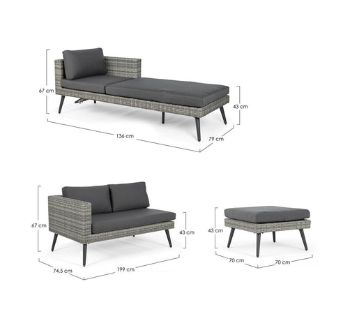 Salottino "Marlow" angolare con ottoman e divano, struttura in alluminio, per esterno Giardino e giardinaggio/Arredamento da giardino e accessori/Set di mobili Decor Space - Altamura, Commerciovirtuoso.it