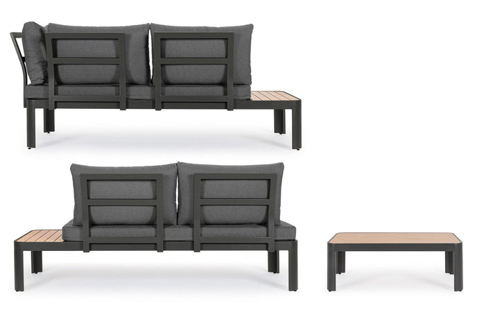 Salottino componibile "Narelle" antracite, con tavolino, divanetto da 5 posti, struttura effetto legno, per esterno Giardino e giardinaggio/Arredamento da giardino e accessori/Set di mobili Decor Space - Altamura, Commerciovirtuoso.it