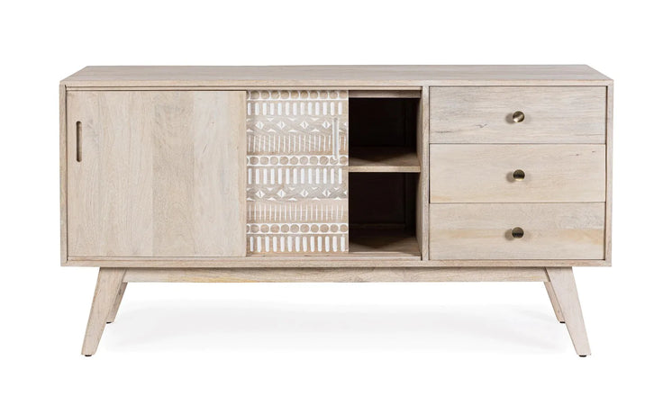 Credenza "Indira" con struttura in legno di mango, schienale in mdf, decorazioni fatte a mano Casa e cucina/Arredamento/Soggiorno/Credenze Decor Space - Altamura, Commerciovirtuoso.it