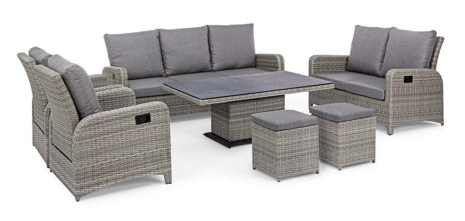 Tavolo "Kent" con struttura in alluminio, piano in ceramica, intreccio in fibra sintetica, per esterno Giardino e giardinaggio/Arredamento da giardino e accessori/Tavoli e tavolini/Tavoli standard Decor Space - Altamura, Commerciovirtuoso.it