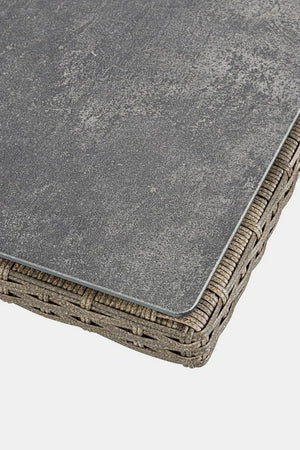 Tavolo "Kent" con struttura in alluminio, piano in ceramica, intreccio in fibra sintetica, per esterno Giardino e giardinaggio/Arredamento da giardino e accessori/Tavoli e tavolini/Tavoli standard Decor Space - Altamura, Commerciovirtuoso.it