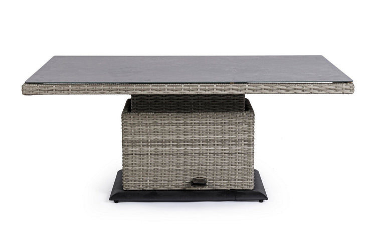 Tavolo "Kent" con struttura in alluminio, piano in ceramica, intreccio in fibra sintetica, per esterno Giardino e giardinaggio/Arredamento da giardino e accessori/Tavoli e tavolini/Tavoli standard Decor Space - Altamura, Commerciovirtuoso.it