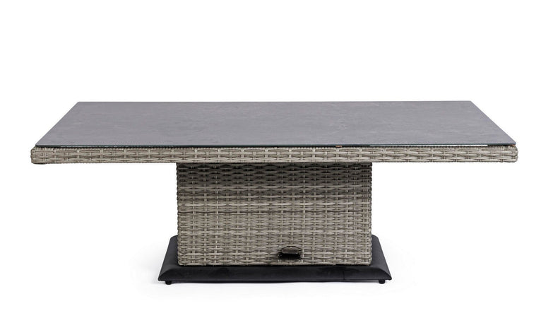 Tavolo "Kent" con struttura in alluminio, piano in ceramica, intreccio in fibra sintetica, per esterno Giardino e giardinaggio/Arredamento da giardino e accessori/Tavoli e tavolini/Tavoli standard Decor Space - Altamura, Commerciovirtuoso.it