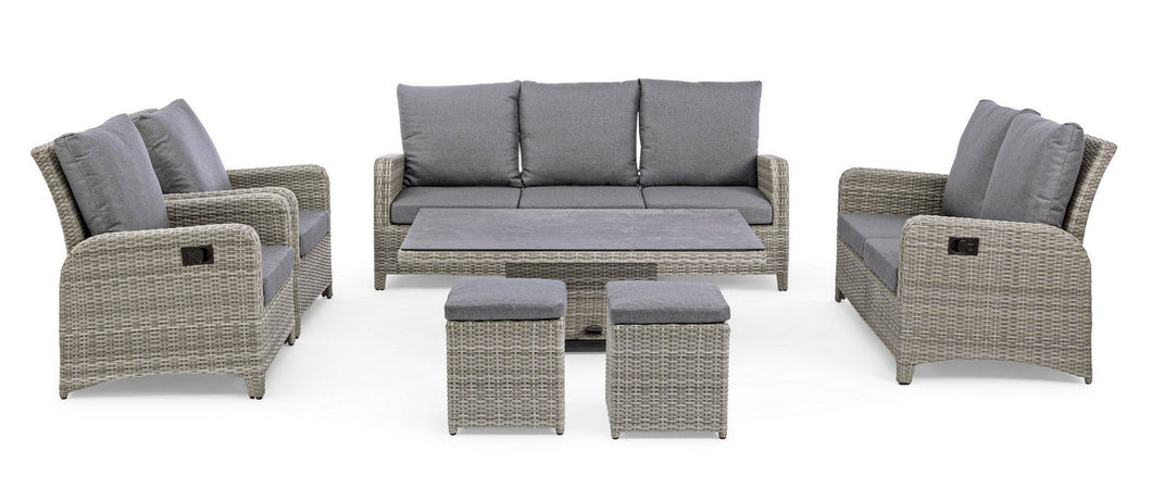 Tavolo "Kent" con struttura in alluminio, piano in ceramica, intreccio in fibra sintetica, per esterno Giardino e giardinaggio/Arredamento da giardino e accessori/Tavoli e tavolini/Tavoli standard Decor Space - Altamura, Commerciovirtuoso.it