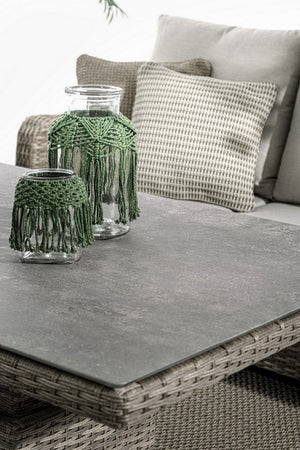 Tavolo "Kent" con struttura in alluminio, piano in ceramica, intreccio in fibra sintetica, per esterno Giardino e giardinaggio/Arredamento da giardino e accessori/Tavoli e tavolini/Tavoli standard Decor Space - Altamura, Commerciovirtuoso.it
