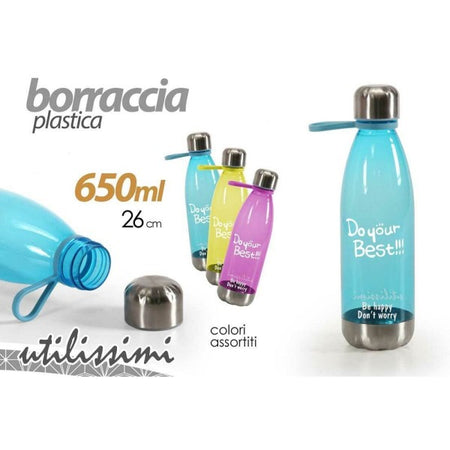 Bottiglia Borraccia Bimbi In Plastica 26 Cm 650 Ml Vari Colori Assortiti 807053