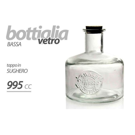 Bottiglia Bottiglietta Bassa Vetro Tappo Sughero Bomboniera 995cc Decorata 728280