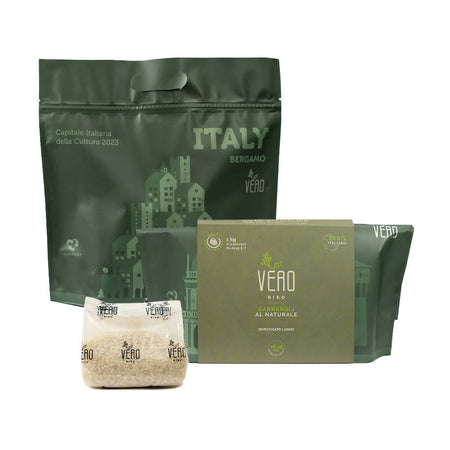 Riso carnaroli al naturale ecobag | 2 pacchi da 1 kg (250gr x 4pz) - cremoso e consistente, l'icona del riso italiano. invecchiato 1 anno, packaging sviluppato con materiali compostabili riutilizzabili.