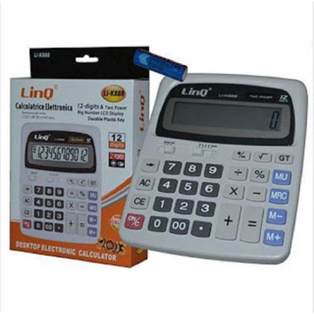 Calcolatrice Elettronica Li-k888 Display Lcd 12 Cifre A Grandi Numeri 2 Power