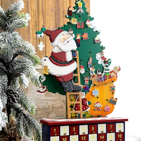 Calendario Dell'avvento Babbo Natale In Legno 24 Cassetti Decorazioni Natalizie