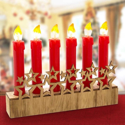 Candelabro Natalizio 6 Candele A Batteria Con Base In Legno Decorazione Natale Casa e cucina/Decorazioni per interni/Addobbi e decorazioni per ricorrenze/Decorazioni natalizie/Oggettistica Trade Shop italia - Napoli, Commerciovirtuoso.it