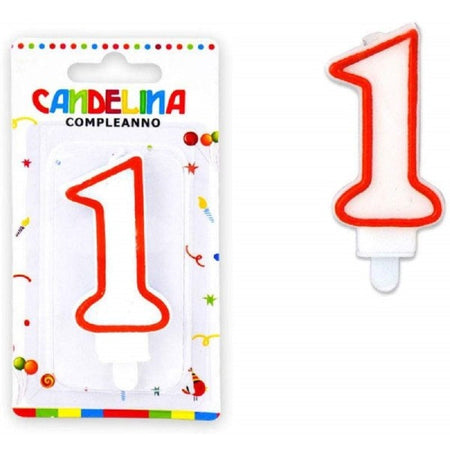 Candelina Candela Numero 1 Compleanno Bianca Bordo Rosso Candeline Torta Per Festa