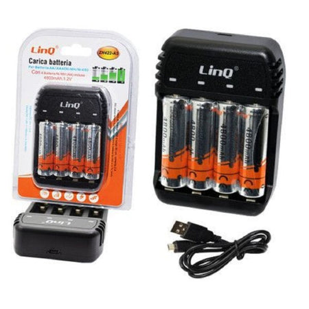 Carica Batterie Pile Aa Aaa 4 Slot Zn422-a5 + 4 Pile Stilo 4800mha Ricaricabili