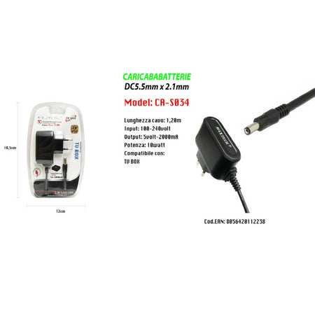 Caricabatterie Alimentatore 5v 2000ma Compatibile Con Tv Box 10w Maxtech Ca-s034