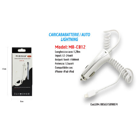 Caricatore Per Auto Usb Smartphone Caricabatteria Ricarica 5v-1000ma Cavo Apple