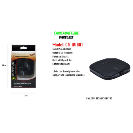 Caricatore Wifi Wireless Ricarica Portatile Smartphone 5v-2000ma Maxtech Ca-wi001