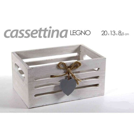 Cassettina Porta Oggetti In Legno Con Manici Decoro Cuore 20x13x8,5 Cm 738258