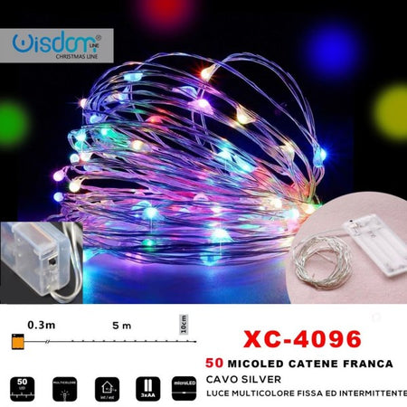 Catena 50 Microled A Batteria Luce Multicolore Fissa + Intermittente Xc-4096