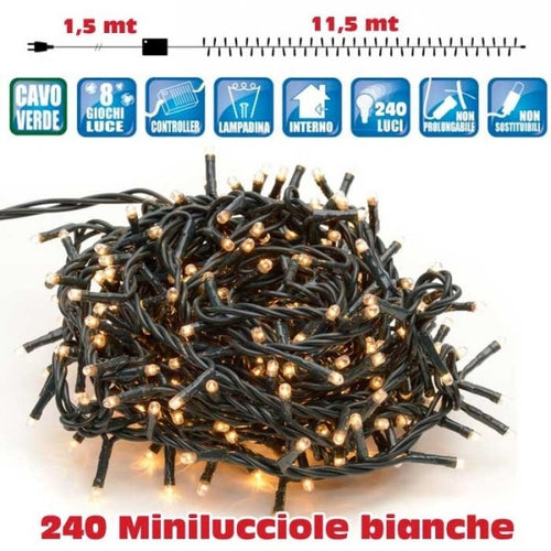 Catena Luci Minilucciole 240 Luci 3 Vie Bianco Caldo Con Controller 8 Funzioni