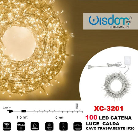 Catena Luminosa 100 Luci Led Lucciole Luce Calda Cavo Trasparente Ip20 Xc-3201
