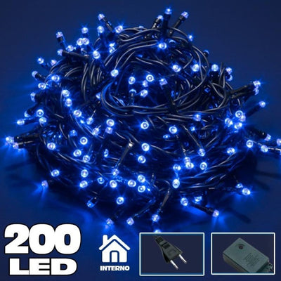 Catena Luminosa 200 Luci Led Lucciole Blu Con Controller 8 Funzioni