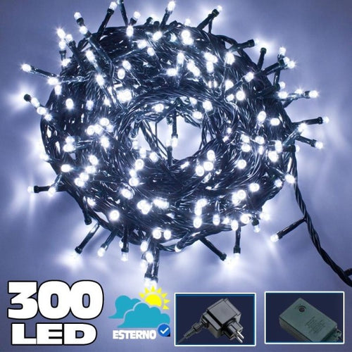 Catena Luminosa 300 Led Bianco Freddo Uso Interno Con Controller 8 Funz.