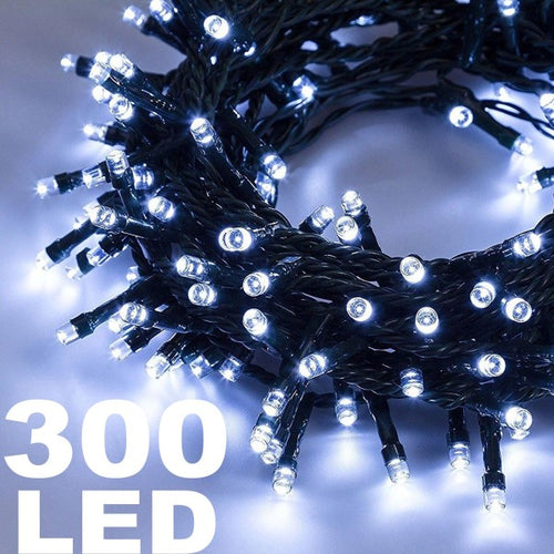 Catena Luminosa 300 Luci Led Lucciole Bianco Freddo Controller 8funzioni Interno