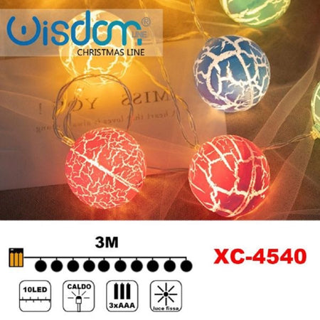 Catena Luminosa Con Palline Colorate 10 Led A Batteria Luce Calda Fissa Xc-4540