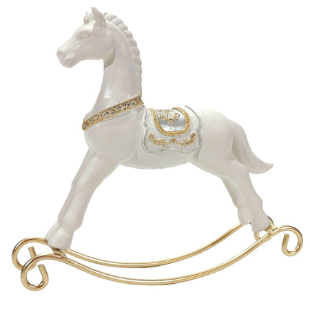 Statuetta "Cavallo a Dondolo" decorazione natalizia Oro e Bianco 29 cm Casa e cucina/Decorazioni per interni/Addobbi e decorazioni per ricorrenze/Decorazioni natalizie/Schiaccianoci MagiediNatale.it - Altamura, Commerciovirtuoso.it