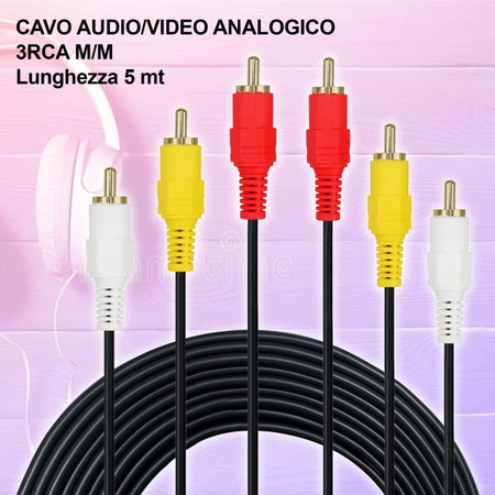 Cavo Audio Video Analogico Prolunga Da 5 Metri 3 Rca-3rca Maschio Maschio