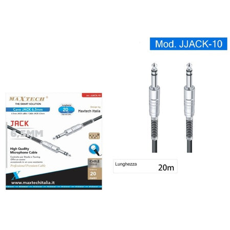 Cavo Collegamento Con 2 Jack Da 6.5mm 20 Mt Cavo Microfono Audio Stereo Jjack-10