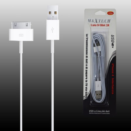 Cavo Lightning Apple Iphone 4 Da 30 Pin A Usb 5v-1500ma 2.5mt Maxtech F-ip005