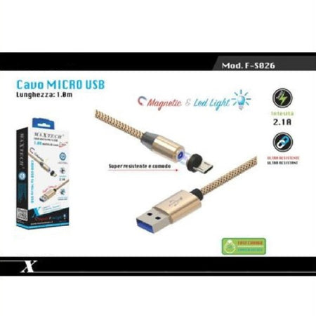 Cavo Micro Usb Ricarica Dati Luce Magnetica Led 1mt Per Smartphone Maxtech F-s026