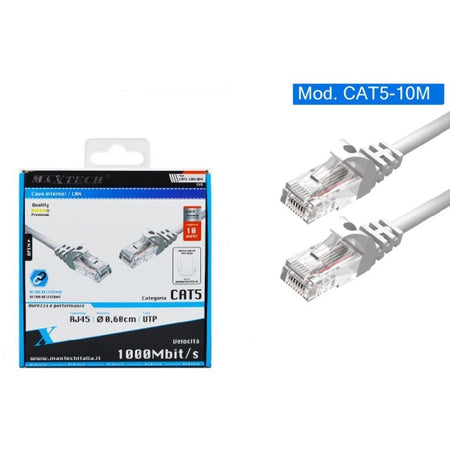 Cavo Rete Lan Internet 10 Mt Cat5 Rj45 Modem Router Computer Maxtech Cat5-lan10m