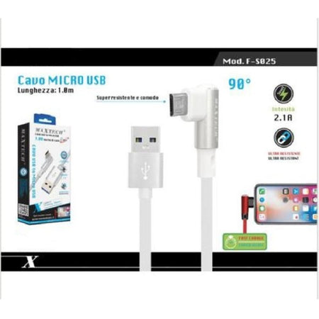 Cavo Ricarica Micro Usb 90? Per Smartphone Cavetto Dati 1 Mt F-s025 Maxtech