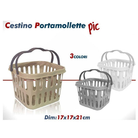 Cestino Portamollette Pic Con Doppio Manico In Plastica 3 Colori 17 X 17 X 21 Cm