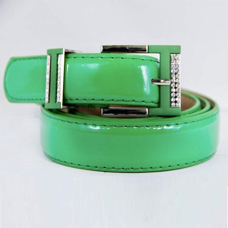 Cintura Donna Verde Ecopelle Pelle Cinta Tessuto Fibbia In Metallo Brillantini