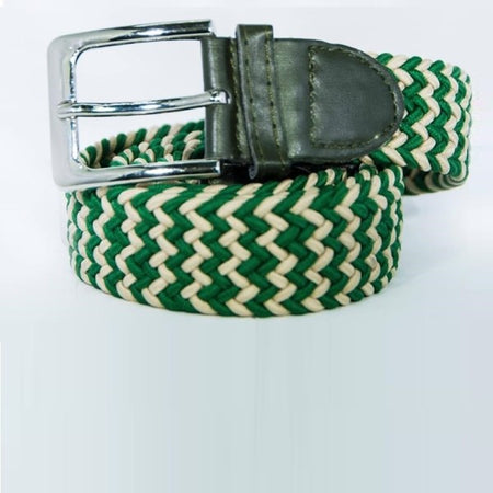 Cintura Uomo Donna Intrecciata Verde Beige Corda Cinta Tessuto Fibbia In Metallo