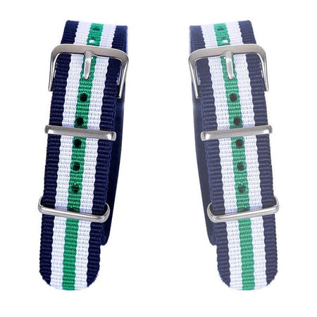 Cinturino Nylon Universale Ricambio Orologio Larghezza 20mm Blu Bian Verd
