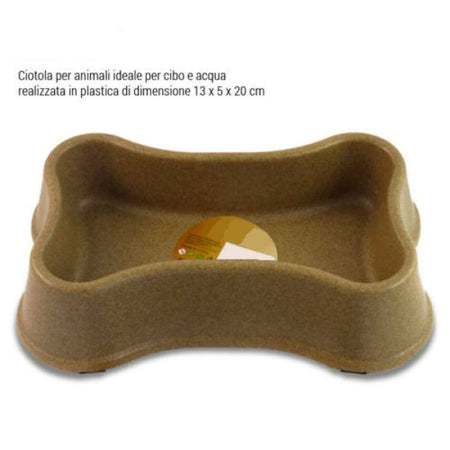 Ciotola Per Cani Gatti Animali In Plastica 13x5x20 Cm Acqua Cibo Marrone